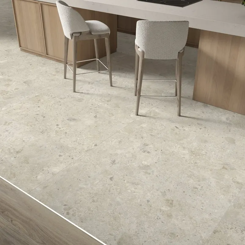 Grès cérame effet terrazzo blanc 60 × 120