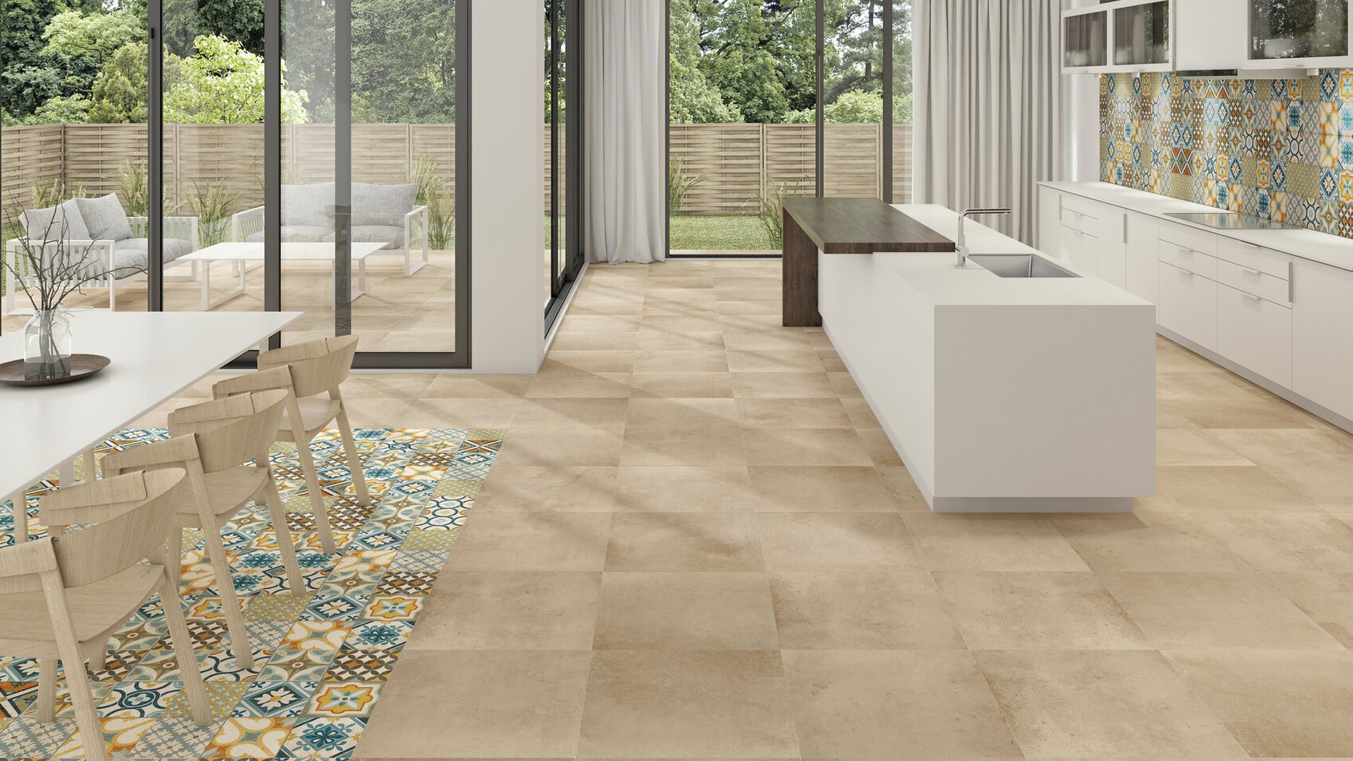 Sol en grès cérame Tau Terracina Sienna 60 × 60 avec incrustation de décors Heritage