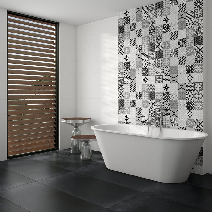 Carrelage à motif Tau Sun Bellaria Mono 25 × 75, esprit carreaux de ciment