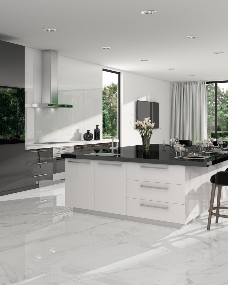 Cuisine en grand format Tau Alpi White et Varenna Carrara 160 × 280